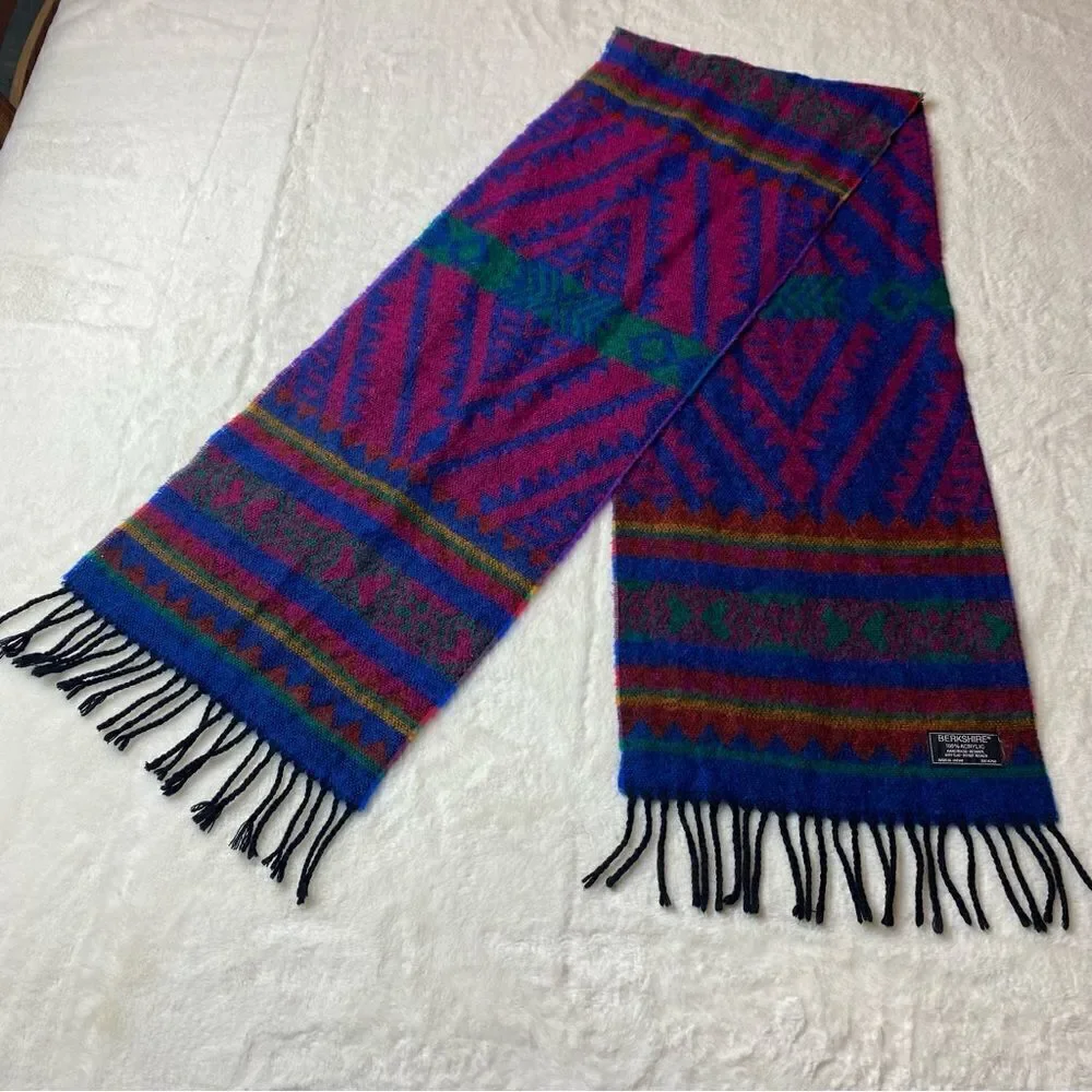 Berkshire Acrylic Purple Blue Green Geo Design Scarf